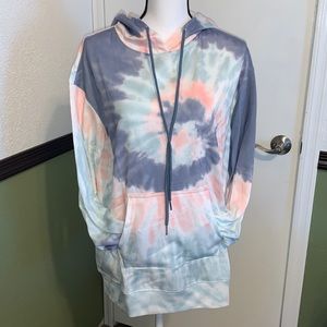 Women Hoodies Tops Tie Dye Printed Long Sleeve Drawstring Pullover Sweatshirts